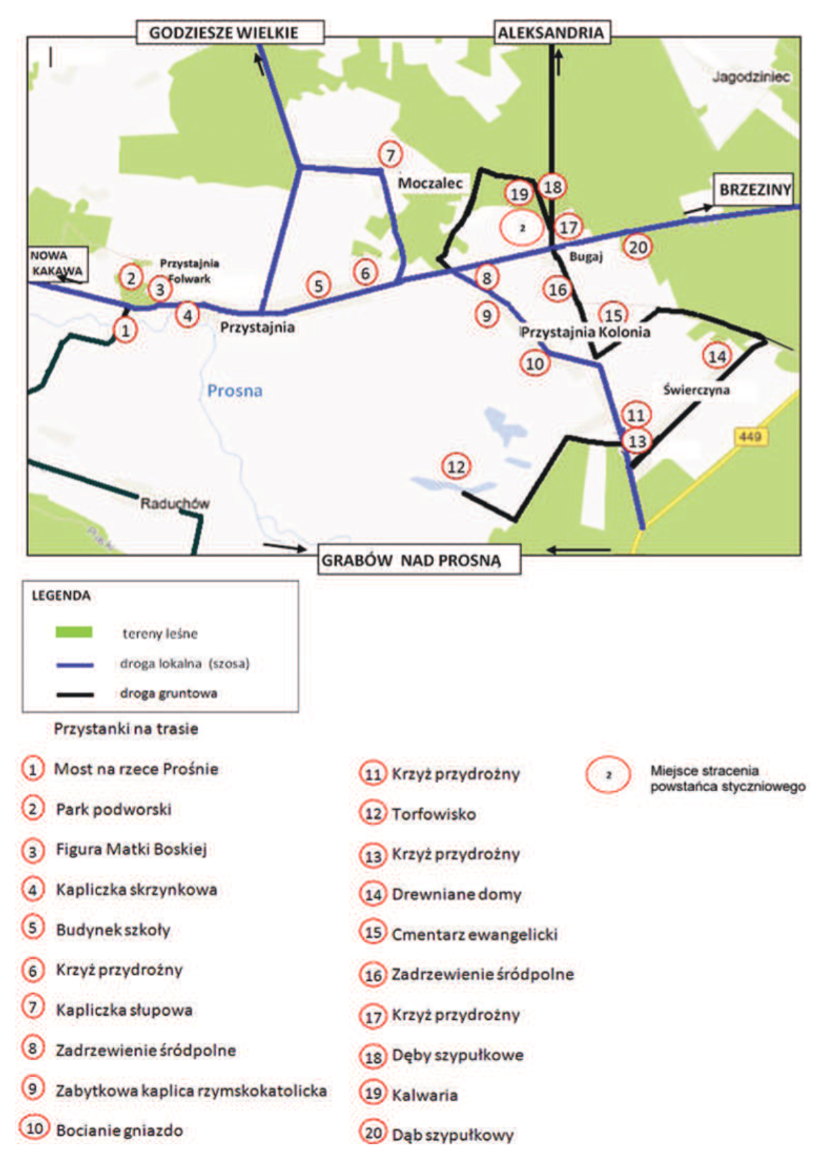 Mapa obszaru chronionego krajobrazu Dolina rzeki Prosny